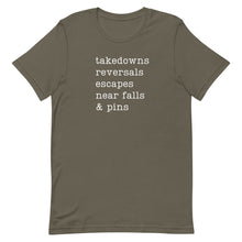 Load image into Gallery viewer, Takedowns, Reversals, Escapes, Near Falls & Pins T-Shirt